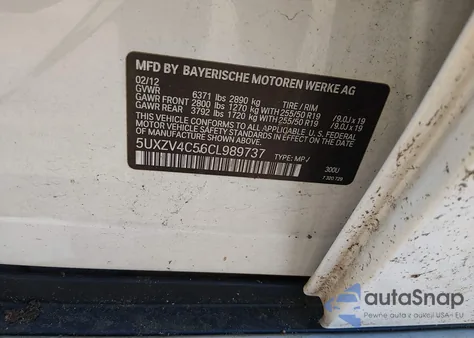 2012 BMW X5 xDrive35I/xDrive35I Premium/xDrive35I Sport Activity z USA, uszkodzony, nr VIN 5UXZV4C56CL989737